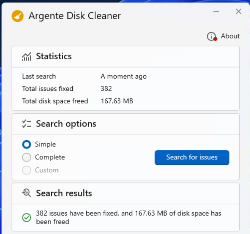 Argente Disk Cleaner screenshot