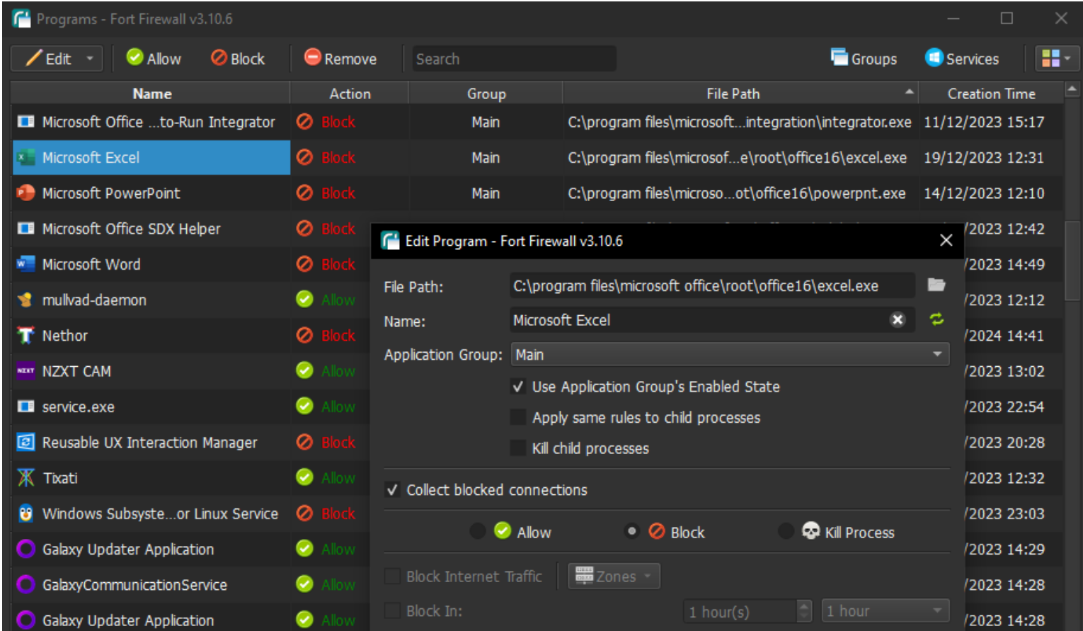FortFirewall screenshot