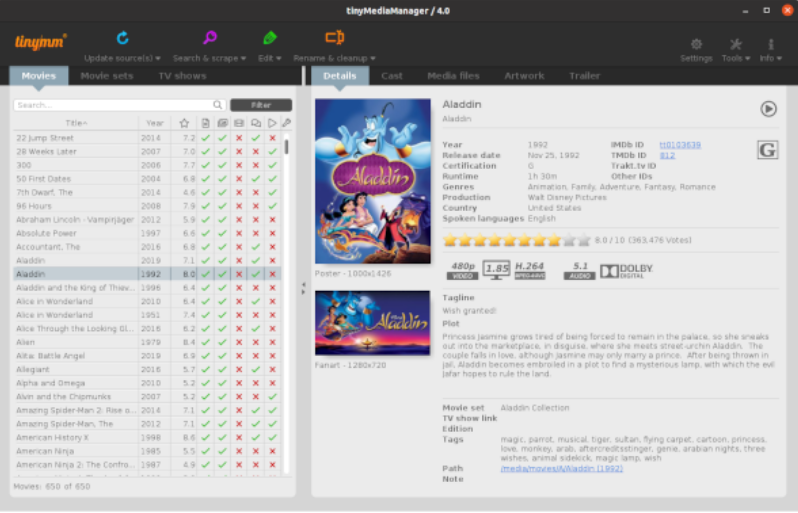 tinyMediaManager screenshot